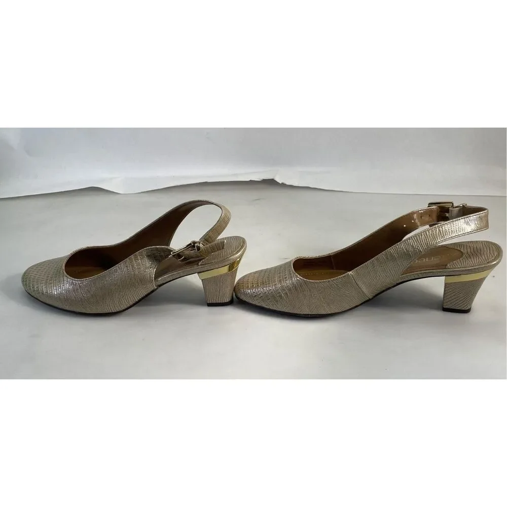 J. Renee' Pearl Beige Lizard Print Patent Leather Slingback Pumps Size 8.5M